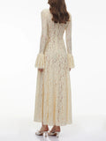 White Loose Spliced Lace Chic Dresses for Women O Neck Long Sleeve French Elegant Dress Female Summer Fashion Style Clothing