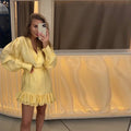 Elegant Asymmetric Cascading Ruffles Mini Dress Women Loose Solid V-neck Full Sleeve Button Summer Dresses  Lady Robes New