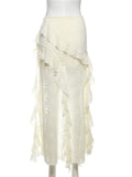 Tassels Women Skirts Chic Irregular Hem Multi-Layered Ruffles Lace Patchwork Summer Trend Skinny Versatile Bottoms