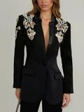 Luxury Diamond Slim Suit Blazer 2026 Autumn New Style Deep V Single Button Black Formal Jacket Coats
