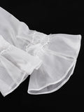 Elegant Lace Women Shirts V Neck Long Sleeve Sheer Chic Loose Shirt for Dating Casual Daily Wear Fashion Autumn New