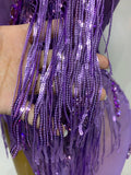 Women Sexy Strapless Purple Rhinestone Tassels Maxi Long Dress Birthday Photo Shoot Bar Nightclub Stage Performance Outfit