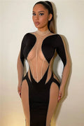 Women Sexy See Through Bodycon Jumpsuit One Piece Party Long Outfit Sheer Mesh Stitching Leopard Clubwear Jumpsuit Romper