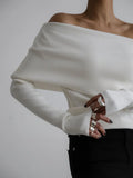 Off Shoulder Women's Knitted Sweater Knitwears Top Long Sleeve Pullovers Jumper Clothing Red Gray Brown Autumn Winter White Pull