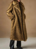 Luxury Patchwork Imitation Fur Mid Length Coat for Women Lapel Long Sleeve Spliced Pocket Loose Winter Coats Female