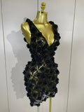 WomenBlack Pearl Flower Mesh Sexy See Through Mini Dress Evening Party Club Birthday Dress Nightclub Photoshoot Stage Costumes