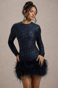 Solid Spliced Sequines Slimming Dresses for Women O Neck Long Sleeve Temperament Dress Female Fashion New