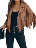 SHENGPALAE Women Jacket Cropped Faux Suede Fringe Lapel Western Streetwear Moto Outerwear Autumn 2026 New 05E03782