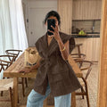 Summer Sleeveless Work Shirt Multi-Pocket Belted Loose Top For Women Lapel Collar Button Fashion Solid Color Cardigan Top