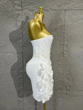 Strapless Corset Bandage Mini DressWomen Hand Beaded 3D Floral Bodycon ShortCocktail Party Wedding Guest Evening Dress