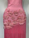 Women Sexy Strapless Pink Flower Tassel Bodycon Bandage Dress Elegant Evening Club Party Luxury Birthday Cocktail Prom Dress