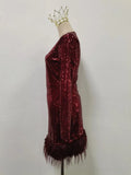 Solid Spliced Sequines Slimming Dresses for Women O Neck Long Sleeve Temperament Dress Female Fashion New