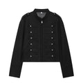 Women Double-Breasted Stand Collar Cropped Jacket Long-Sleeved Solid Zipper Metal Button Fashion Street Coat Autumn Winter