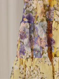 Luxurious Party Folds Design Draped Dress for Women V Neck Flying Sleeve Tunic Floral Printing Vintage Midi Dresses Female