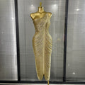 Shining Sequins Tassels Women Sexy One Shoulder Bodycon Long Bandage Dress Elegant Evening Party Celebrate Cocktail Outfit