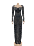 Open Back Glitter Sheer Mesh Party Maxi Dress for Women Fashion Full Sleeve Bodycon Sexy Club Long Evening Dress Vestidos