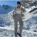 Women Color Block Spliced Ski Set Fleece Lined Stand Collar Zip Jacket Multi‑Pocket Wide Leg Trousers 2026 Winter Fashion Outfit