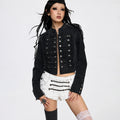 Cropped Denim Jacket Women Stand Collar Bell Sleeves Double Breasted Splicing Retro Fashion Biker-Style Coat Autumn 2026