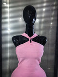 Rosered Black Women Sexy Halter Off the Shoulder Bodycon Mini Bandage Dress Nightclub Party Celebrate Birthday Cocktail Outfit