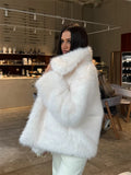 Solid Faux Fur Lapel Women's Coat Luxury Gradient Cropped Fluffy Fur Jacket Coat Winter Thicken Outerwear High Street