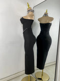 Luxury Rhinestone Women Elegant Strapless Beading with Necklace Bandage Celebrity Outfit Birthday Dress Evening Party Prom Gown