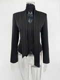 Stripe Tailored Coat For Women Lace Up V Neck Long Sleeves Coat Female Fashion Elegant High-End Formal Tailored Coat