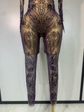 Sparkly Rhinestone Sexy Mesh Bodycon Jumpsuit Nightclub Bar Evening Party Gogo Dancer Clothing Drag Queen Outfit Stage Costume