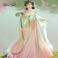 Olivegirl Embroidered Lotus Hanfu Dress Cute Tang Style Cross Dyed Elegant Lady Vintage Stage Costume Dance Hanfu Sets Cosplay