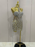 Sexy Sparkly Sequin Diamond Mesh Transparent Two Piece Set Women Celebrate Evening Party Birthday Dress Stage Photo Shoot Wear