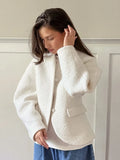 Temperament Solid Woolen Coat for Women V Neck Horn Sleeves Fashionable Designer Jackets Female Autumn New Style