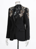 Luxury Diamond Slim Suit Blazer 2026 Autumn New Style Deep V Single Button Black Formal Jacket Coats