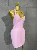 Neck-length V-neck Bandaged Halter Dress with A Fitted Bottom Hem  Sleeveless Form-fitting Cocktail Dress for Formal Parties