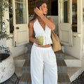 Halter Neck Vest Two-Piece Trouser Set Female Spring Summer New Lace-Up Top Wide-Leg Trousers Pure Cotton Women's Suit