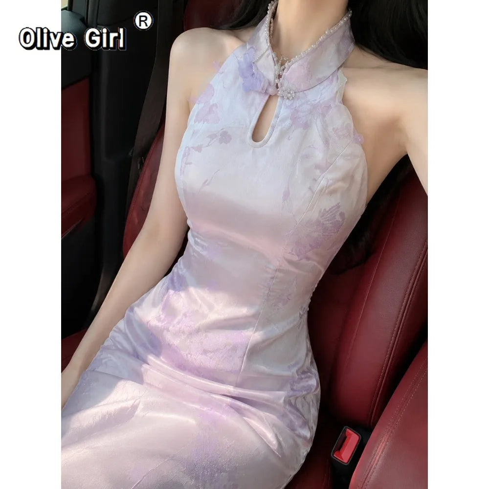 Olivegirl Sexy Fish-tail Dress Sweet 2026 Chinese-Style Wraparound Women's Qipao Jacquard Dresses Elegant Sweet Cardigan Coat