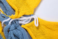 Tassel Color Blocking Knit Bandage Bow 2-Piece Set Women Halter Backless v-Neck Vest+Hollow Skirt Sexy Fashion Suit