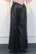 Women Fashion Faux Leather High Waist Wide Leg Loose Pants Sashes Zipper 2025 Spring Party Casual Street PU Trousers