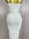Newest Sexy Strapless Backless Red Flower Long Bandage Dress Women Celebirty Elegant Prom Evening Club Party Birthday Dresses
