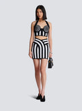 New Women Celebrity Sexy Jacquard Black White Two Piece Bodycon Striped Bandage Skirt Set Designer Evening Party Dress