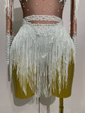 Sparkly Rhinestone Sequin Tassel Stretch Bodysuits 2025 New Arrival Women Birthday Party Nightclub Dj Stage Performance Costume