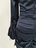 Navyblue Irregular Bodycon Dresses for Women Stand Collar Flare Sleeve High Waist Sexy Party Mini Dress Female New