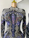 Women Sexy Spandex Tight Jumpsuit Long Sleeve Mirrors Cosplay Costume Nightclub Dancer Outfit Performance Stage Wear