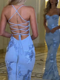 Hot Girl Blue Maxi Dresses for Women Square Collar Sleeveless Patchwork Embroidery Party Fishtail Dress Female New