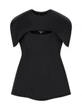 Solid Three Piece Set for Women Square Collar Sleeveless Top with Shawl Sheer Mesh Long Skirt Sexy Outfit Female