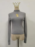 Solid Basics Spliced Hollow T Shirt for Women Stand Collar Long Sleeve Slimming Casual T Shirts Female Winter New