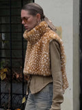 High Neck Animal Deer Print Faux Fur Vest Female Sleeveless Asymmetrical Hem Cape Coat Casual Fashion Women's Outfits 2026 New