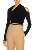 Asymmetrical Solid Knitting Sweater For Women Irregular Collar Long Sleeve Hollow Out Pullovers Female Fashion 2023
