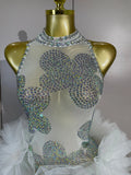 Women Sparkly Diamonds Evening Party Birthday Nightclub Dancer Stage Performance Costume Sexy Mesh See Through Bodycon Bodysuit