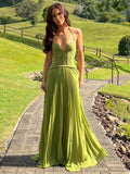 Elegant Women's Halter Long Dress Corset Maxi Pleated Dresses Summer Evening Party Bridesmaid Wedding Guest Gown