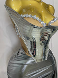 Sparkly Gold Sequin Sexy Top Two Pieces Set 2025 Women Celebrate Party Birthday NightClub Performance Dancer Show Stage Outfit