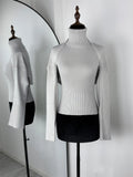 Knitted Top Two Piece Set For Women Turtleneck Sleeveless Pullover Vest Long Sleeve Texture Patchwor Set Lady Sexy Set